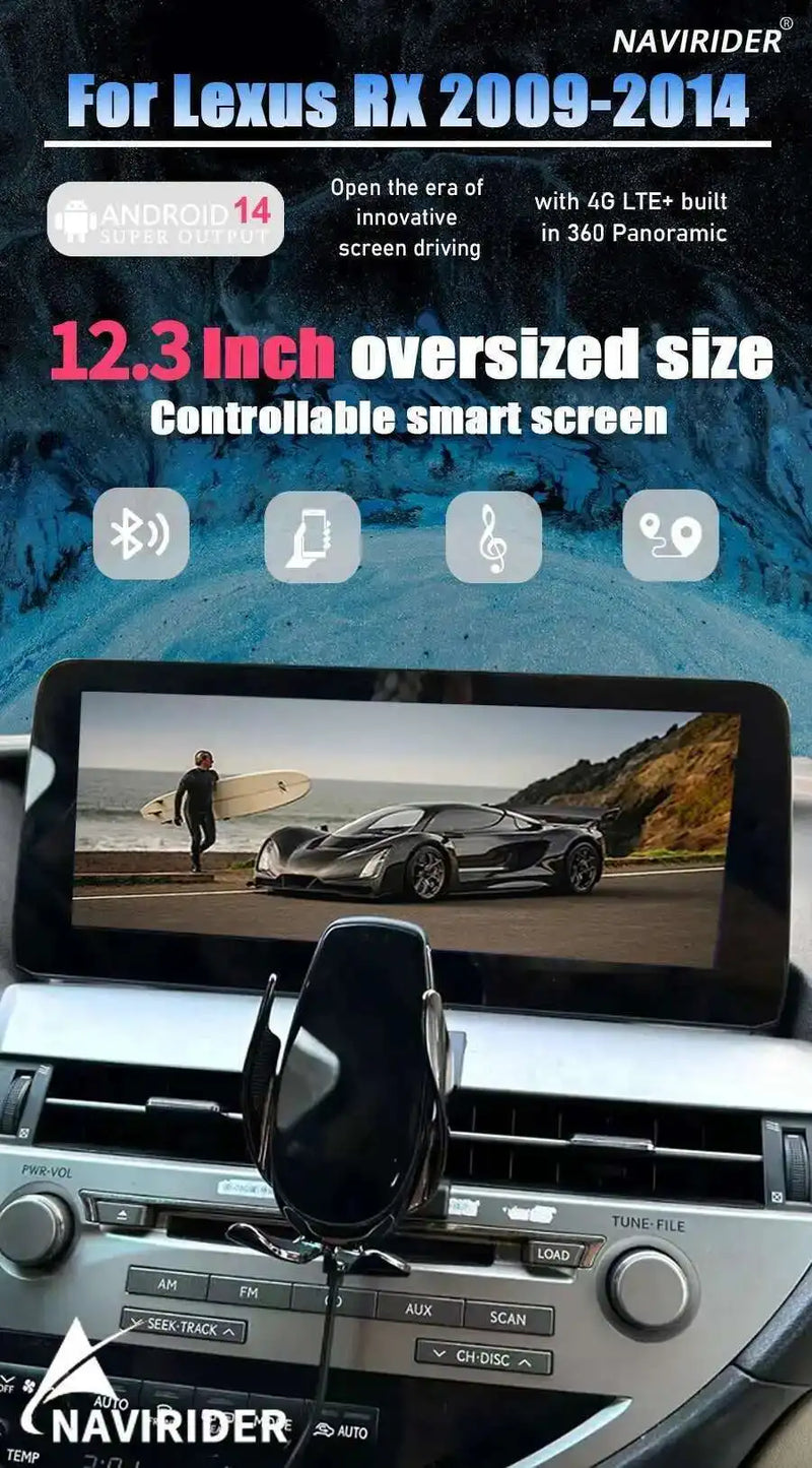 Autoradio Android 14 Écran QLED 12,3 Pouces Lexus RX 270 350 450h 2009-2015 CarPlay Double Système