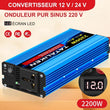 Convertisseur 12V 220V Voiture Pur Sinus 1000 à 6000 W Onduleur 12 V 24 V
