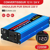 Convertisseur 12V 220V Voiture Pur Sinus 1000 à 6000 W Onduleur 12 V 24 V