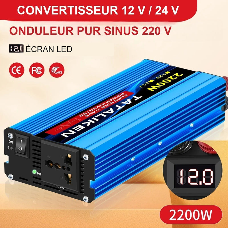 Convertisseur 12V 220V Voiture Pur Sinus 1000 à 6000 W Onduleur 12 V 24 V