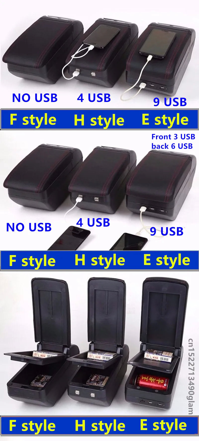 Accoudoir Central Citroën C3 C4 Coulissant 4 ou 9 USB Double Rangement