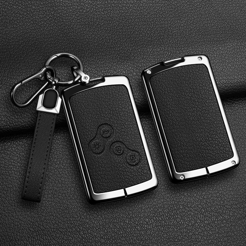 Étui de Protection Clé Renault Carte Alliage de Zinc et Cuir Mousqueton ou Dragonne