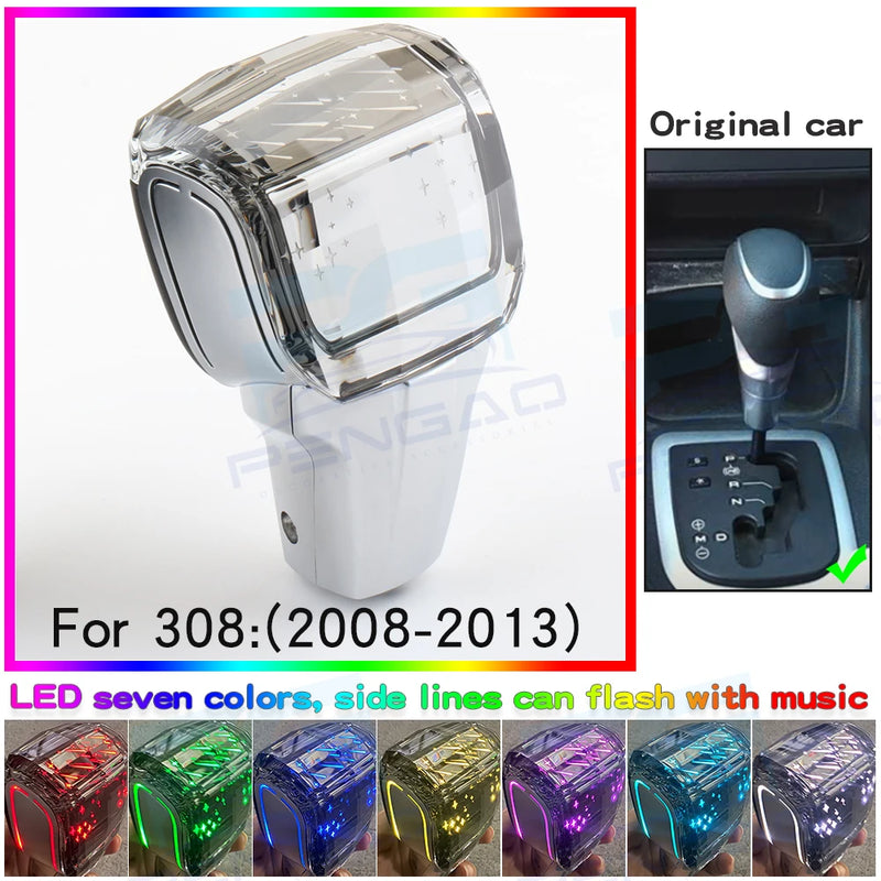 Pommeau de Vitesse Peugeot Cristal LED 7 Couleurs pour Boîte Automatique 206 207 307 308 3008 2008 RCZ