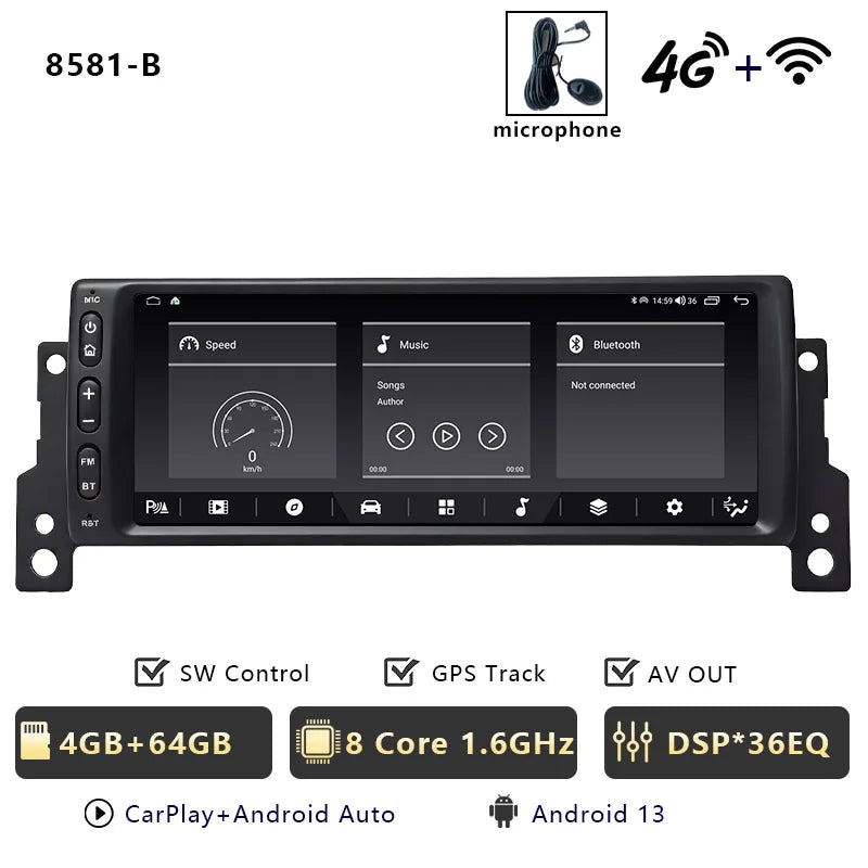 Autoradio CarPlay Sans Fil MINI Cooper S R50 R52 R53 — vue de profil