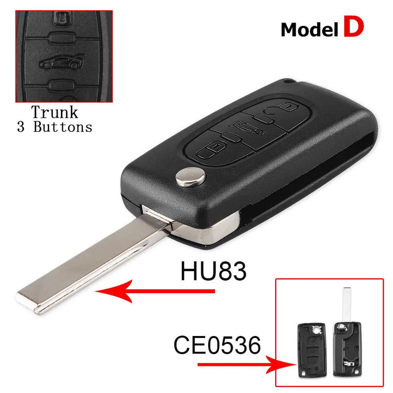 Coque de Clé Peugeot Citroën Pliante à Rabat 2 3 ou 4 Touches 207 307 308 407 607 807 C2 C3 C4 C5 C6