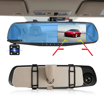 Dashcam Miroir 4,3 Pouces Double Objectif 1080P