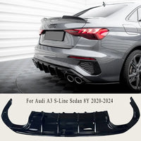 Diffuseur de Pare-Chocs Arrière Style Maxton Audi A3 S-Line 8Y Berline Pré-Restylage 2020-2024 Noir Brillant
