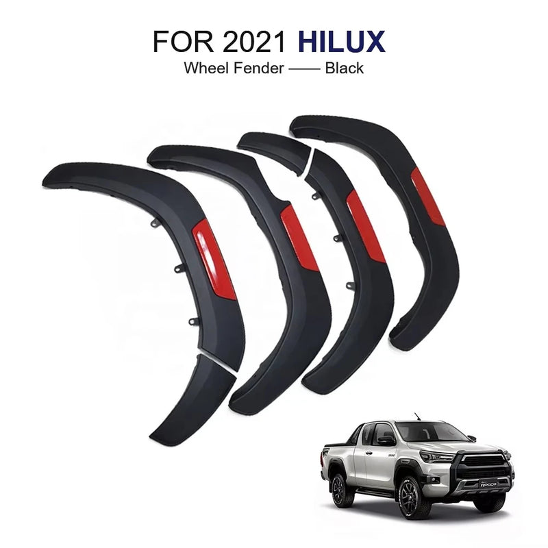 Élargisseurs d'Ailes Toyota Hilux Revo 4x4 2016-2021 Noir à Touches Rouges, Jeu de 4 Pièces