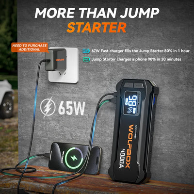 WOLFBOX JS24 Démarreur de Batterie Voiture 4000A 24000mAh