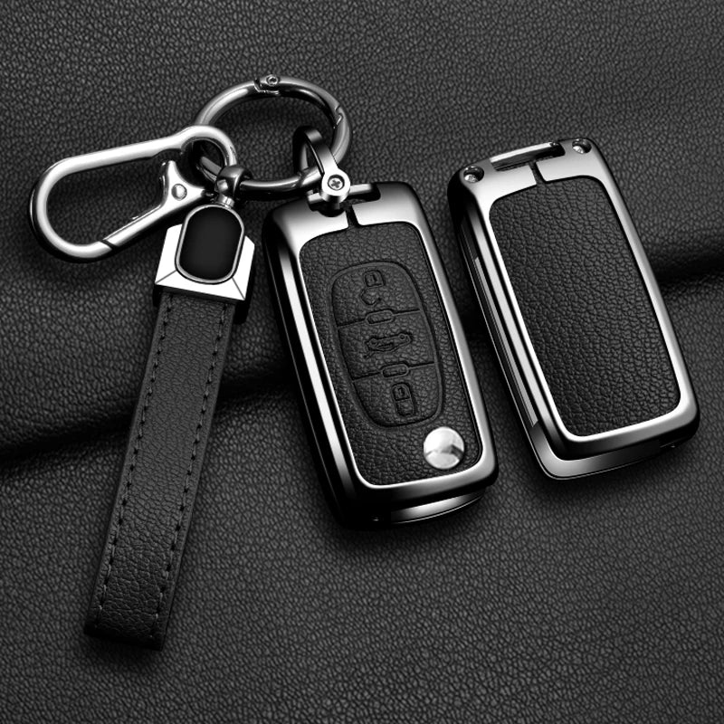 Étui de Protection Clé Peugeot Citroën Cuir et Alliage 207 307 308 407 607 807 C2 C3 C4 C5 C6 C8