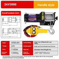 Treuil Électrique 3000 lbs 12V 24V Câble Acier