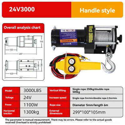 Treuil Électrique 3000 lbs 12V 24V Câble Acier