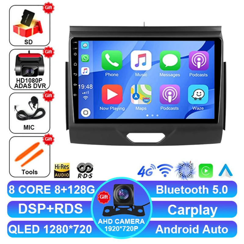 Autoradio Android 15 Ford Everest et Ranger 2015-2018 CarPlay Sans Fil GPS 4G