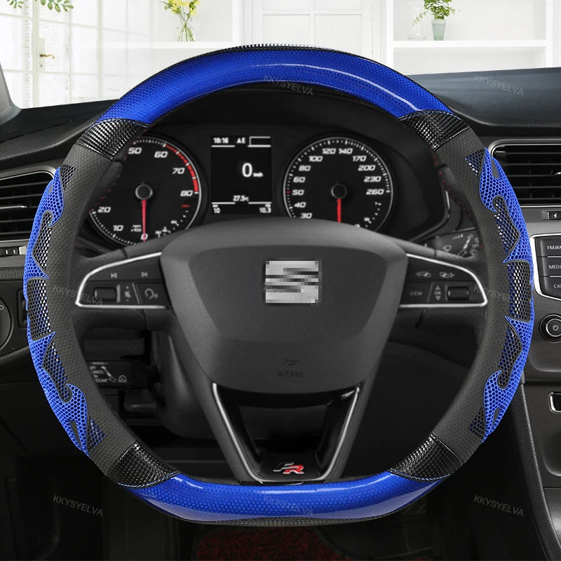 Couvre Volant Seat Leon FR, Ibiza, Arona, Ateca, Tarraco en Cuir Microfibre et Carbone 38 cm