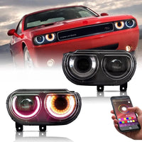 Phares Avant RGB Dodge Challenger 2015-2024 Feux de Jour Multicolores Contrôle par Application IP67