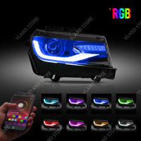 Phares LED RGB Chevrolet Camaro 2014-2015 Double Faisceau Feux de Jour Couleur Pilotables par Application