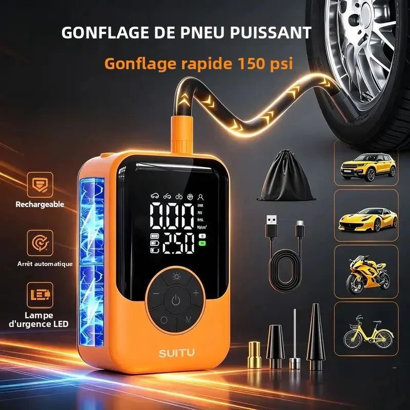 Gonfleur de Pneu Voiture Sans Fil 150 PSI 2 x 1500 mAh Orange