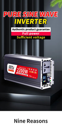 Convertisseur 12V 24V 220V Pur Sinus 1200 à 3000 W Onduleur Voiture Écran LCD