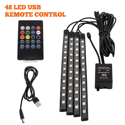 Éclairage d'Ambiance LED RGB 72 Diodes Bluetooth Voiture