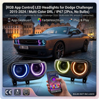 Phares Avant RGB Dodge Challenger 2015-2024 Feux de Jour Multicolores Contrôle par Application IP67