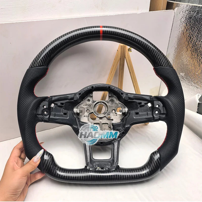 Volant Fibre de Carbone Repère Rouge Volkswagen Golf 7 et 7.5 GTI R GTD GTE, Polo GTI, Passat B8, Tiguan 2