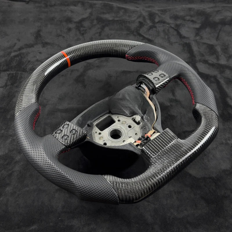 Volant Carbone Volkswagen Golf 5 GTI R32 (1K) 2003-2009 Plat en Bas Cuir Perforé