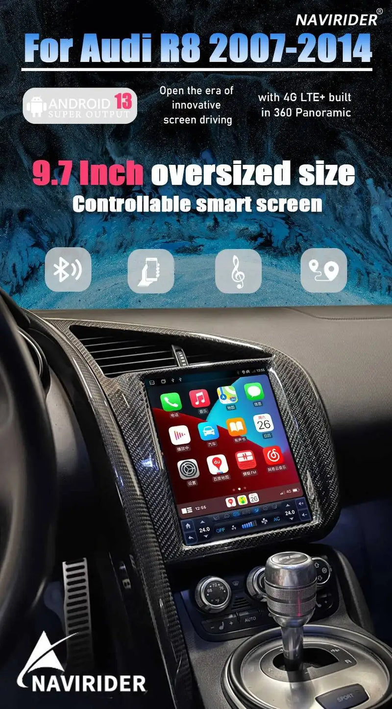 Autoradio Android Écran Vertical 9,7 Pouces Audi R8 2007-2015 CarPlay GPS DSP
