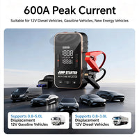 Booster de Batterie Voiture 600 A 10 000 mAh avec Compresseur 23 L/min