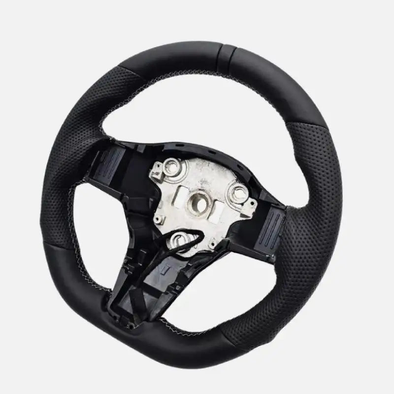 Volant Sport Méplat Chauffant Tesla Model 3 et Model Y 2017-2023 Cuir Perforé Noir