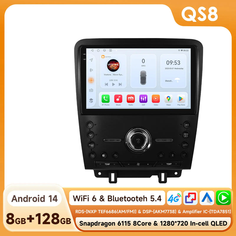 Autoradio Android Ford Mustang 2010-2014 Écran 2K CarPlay Sans Fil Caméra ADAS 360 GPS
