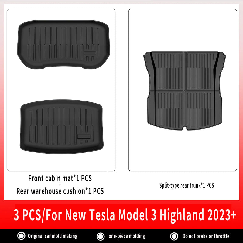 Tapis de Sol Tesla Model 3 Highland 2024-2026 TPE Ensemble 3 à 12 Pièces Simple ou Double Couche