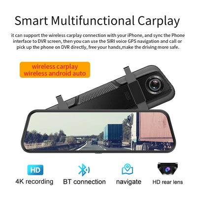 Dashcam A54 10 Pouces 4K CarPlay Sans Fil