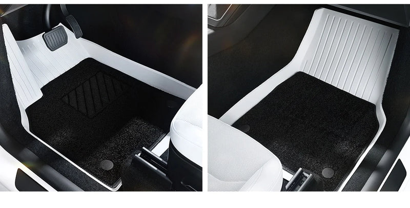 Tapis de Sol Tesla Model Y Juniper 2025-2026 TPE Blanc Moquette Noire