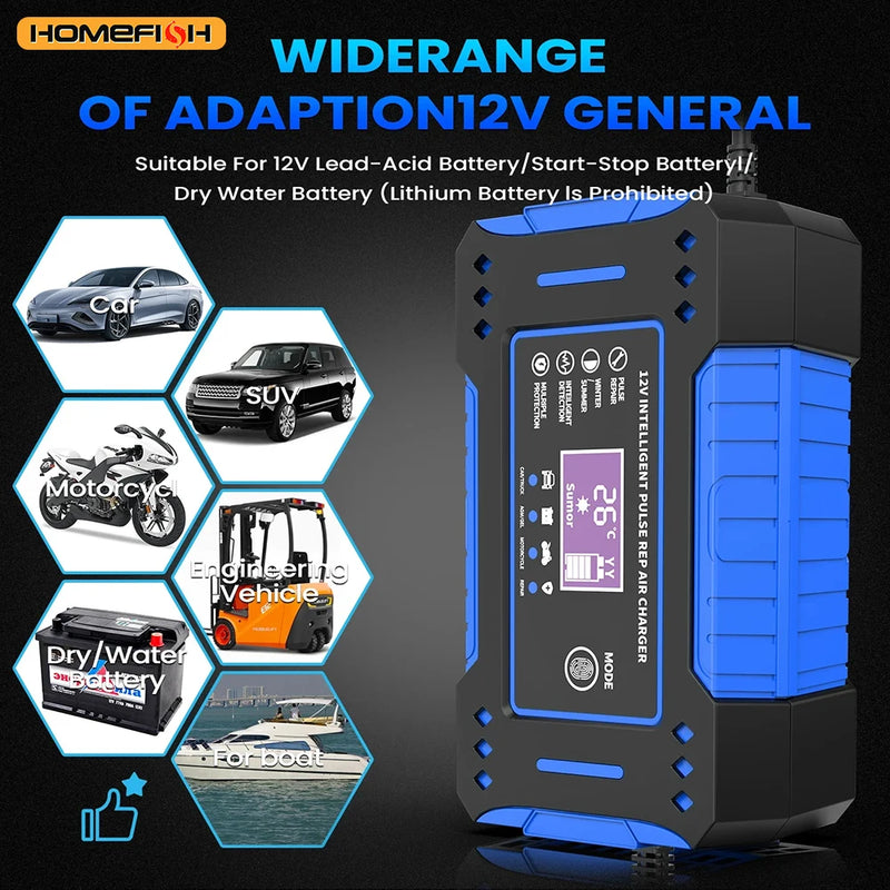 Chargeur de Batterie Voiture 12V 6A Intelligent à Impulsions