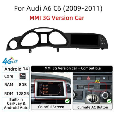 Autoradio Android 14 Audi A6 C6 Q7 2005-2015 CarPlay
