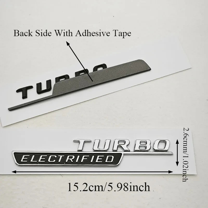 Emblèmes Turbo Electrified Mercedes AMG C63 W206, Lot de 2, Noir Brillant ou Chrome, 15,2 cm