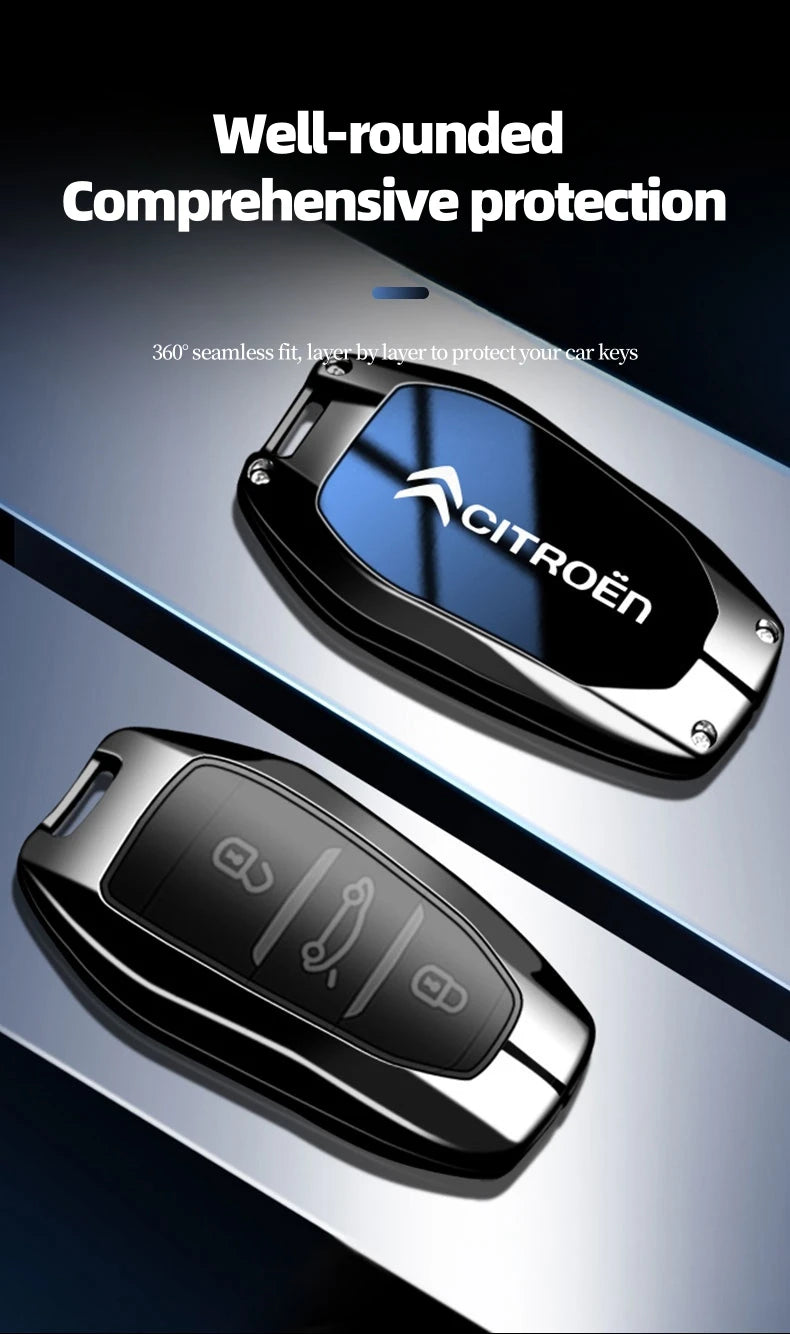 Étui de Protection Clé Citroën C1 C2 C3 C4 C5 C6 VTS Xsara C-Crosser Berlingo Jumpy Alliage de Zinc Noir ou Bleu