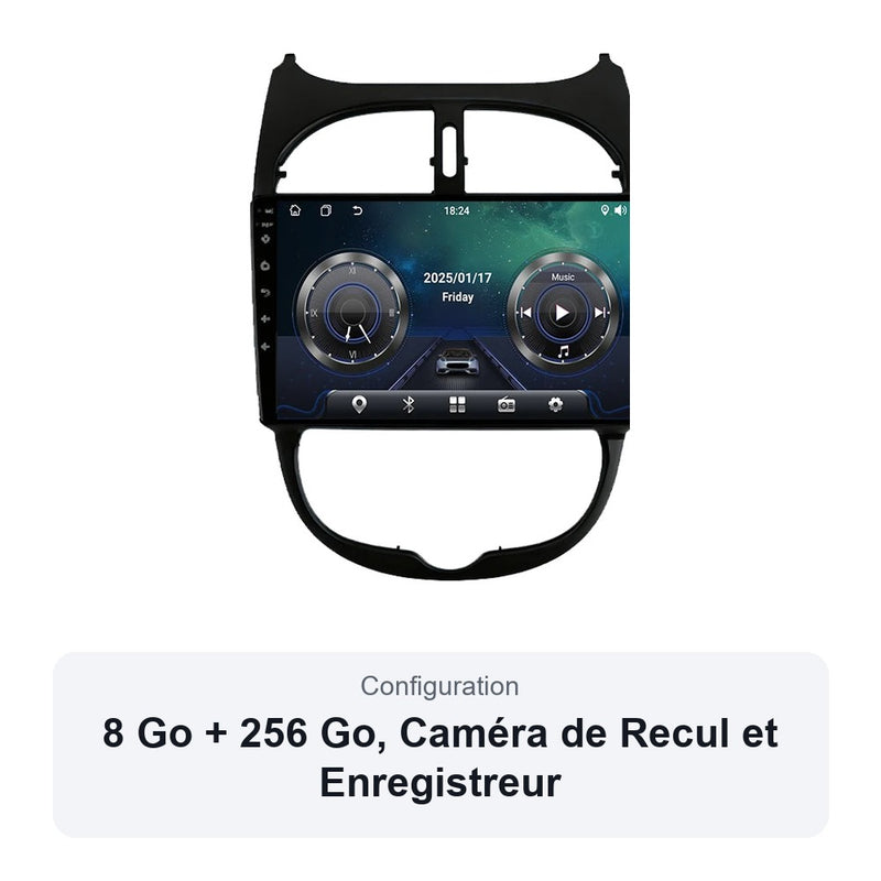 Autoradio CarPlay Peugeot 206 et 206 CC 1998-2012 Écran 9 Pouces