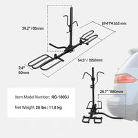 Porte-Vélos sur Attelage pour 2 Vélos Pliable et Inclinable Charge 36 kg avec Récepteur 1,25 Pouce pour Voiture, SUV et Camping-Car