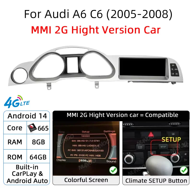 Autoradio CarPlay Audi A6 C6 4F 2005-2009 — détail de fixation