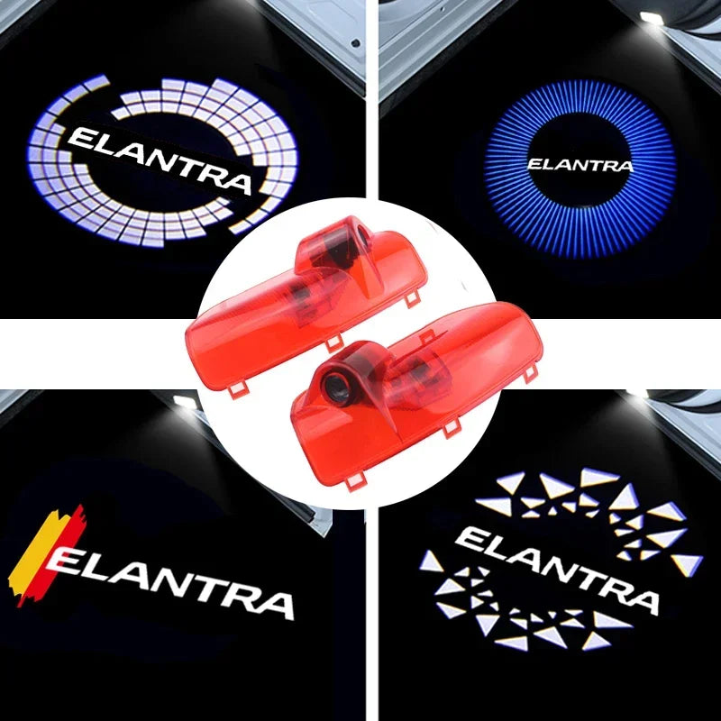 Projecteur Porte Hyundai Elantra 2008-2015, Lumière de Bienvenue LED, Lot de 2, 7 Motifs