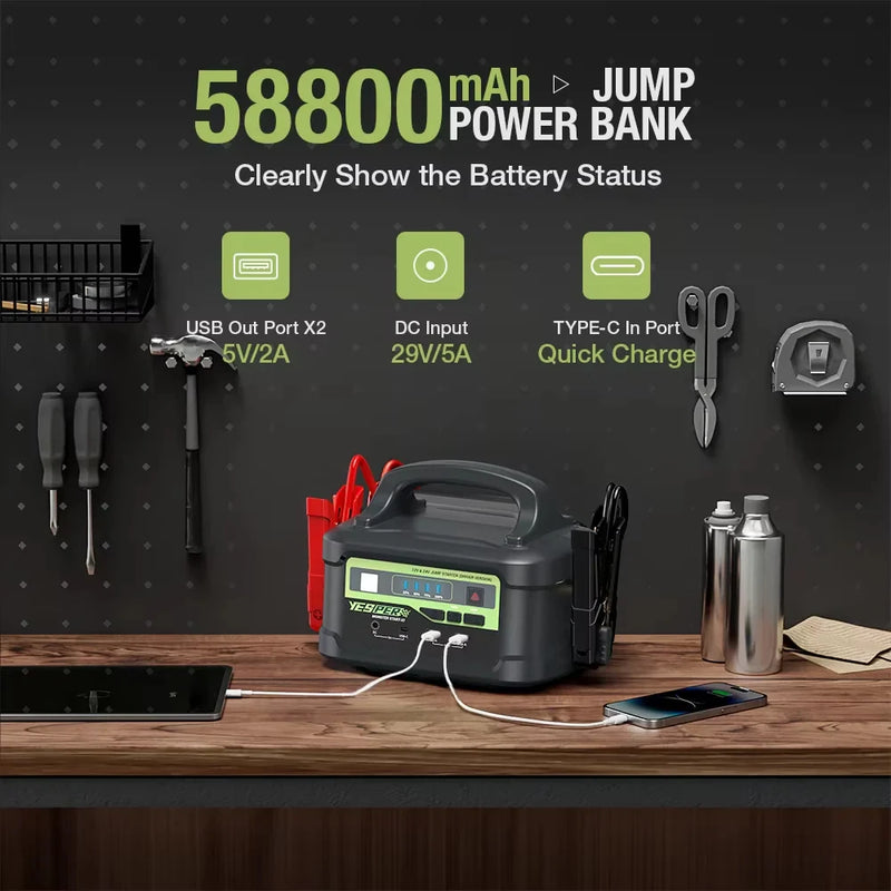 Booster de Batterie 12 V 24 V YESPER Monster Start P1 58 800 mAh