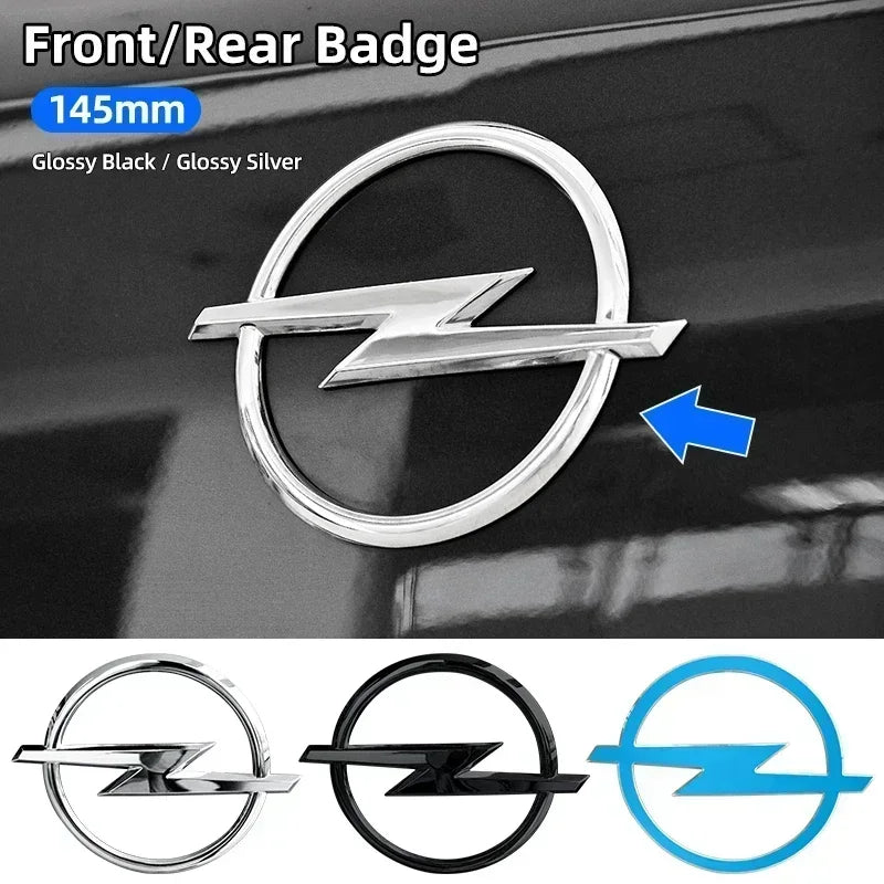 Emblème Logo Opel 145 mm en ABS Noir ou Argent pour l'Avant et l'Arrière Astra Insignia Corsa Zafira