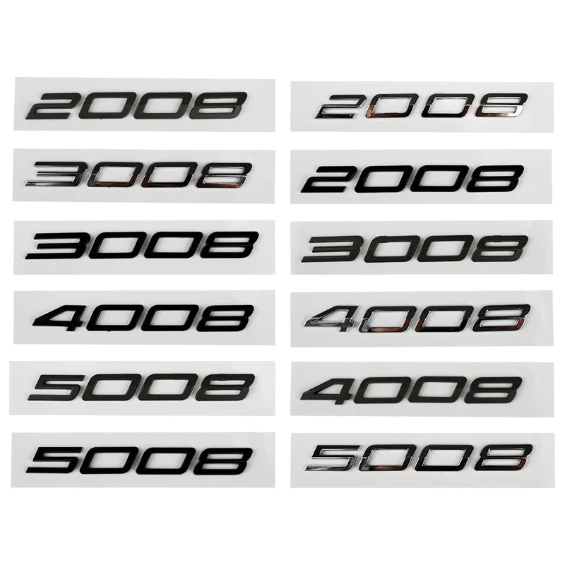 Logo Peugeot 2008, 3008, 4008 et 5008 en ABS 3D, Emblème Chiffres de Coffre 2023-2025, Noir Brillant, Gris Foncé ou Chrome