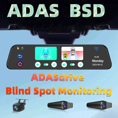 Dashcam Miroir 12 Pouces 4 Canaux 4K GPS BSD