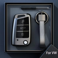 Étui de Protection Clé Pliable Volkswagen Polo Golf 7 Passat Tiguan Beetle Ateca Caddy Gris Titane