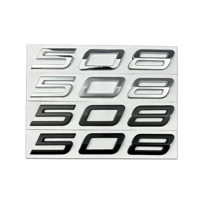 Logo Peugeot 208, 308, 408, 408X, 508 et 508L en ABS 3D, Emblème Lettres de Coffre Noir Brillant, Argent ou Gris