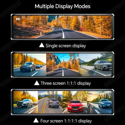 Dashcam Miroir OBDPEAK 11,26 Pouces 4K 4 Canaux