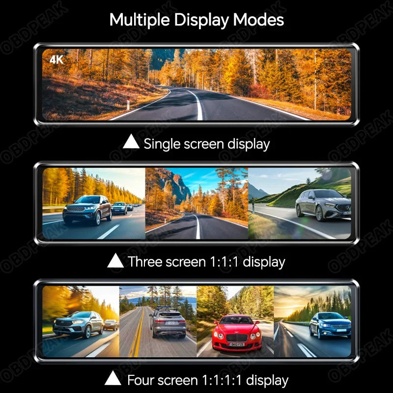 Dashcam Miroir OBDPEAK 11,26 Pouces 4K 4 Canaux