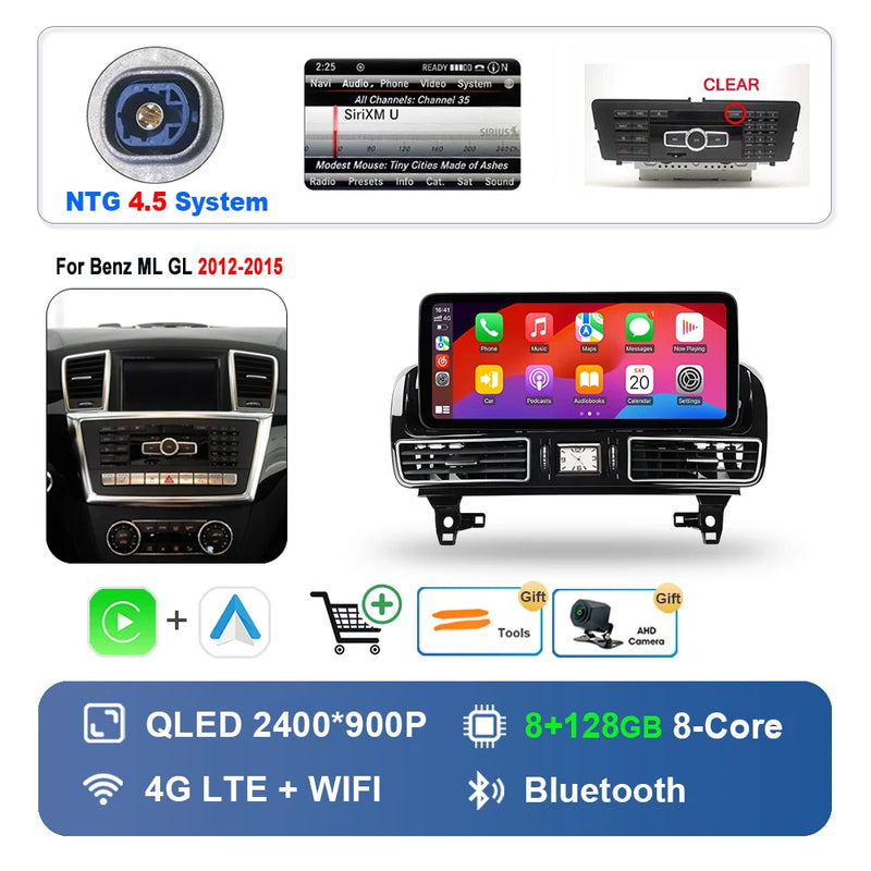 Autoradio Android 16 Mercedes ML GL GLE GLS W166 X166 2012-2019 Écran 12,3 pouces CarPlay NTG